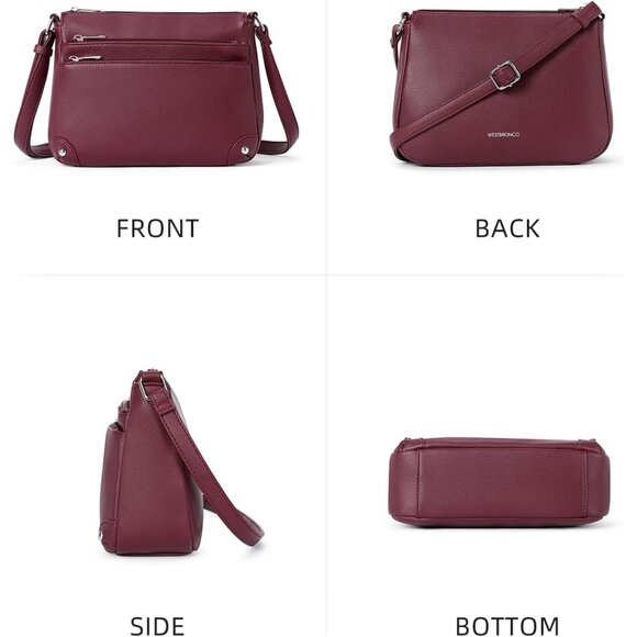 Women Wine Red Imported PU Leather Medium Size Crossbody Satchel Handbags - Picture 6 of 9